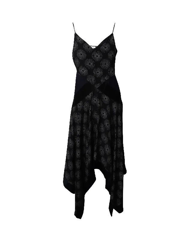 Classic Timeless Elegant Style Diane Von Furstenberg Handkerchief Hem Dress in Black Silk