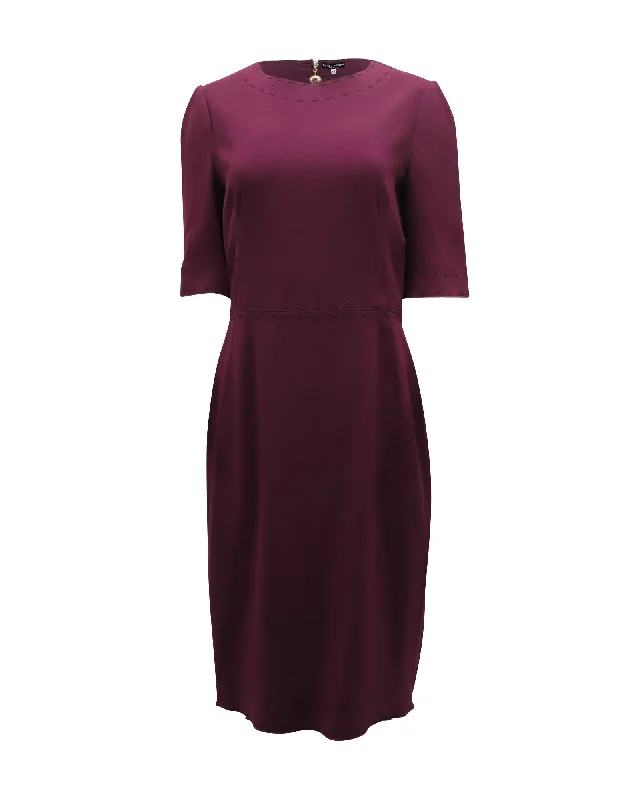 Hollywood Glam Award - Show Style Dolce & Gabbana Crepe Midi Sheath Dress in Burgundy Rayon