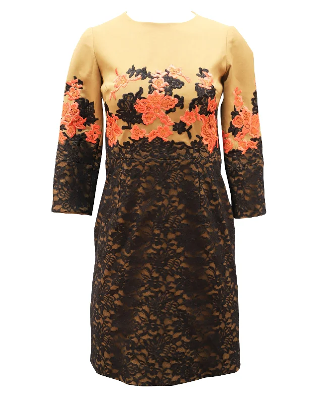 Limited Stock, Big Discounts Erdem Lace Embroidered Shift Dress in Tan Linen