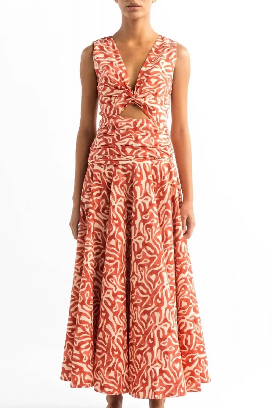 Art Deco Geometric Pattern Look Giovanna Dress In Coral Domus