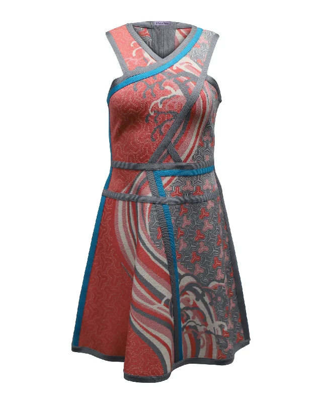 High End Women's Wear Herve Leger Eriko Tidal Wave Jacquard Dress in Multicolor Print Rayon