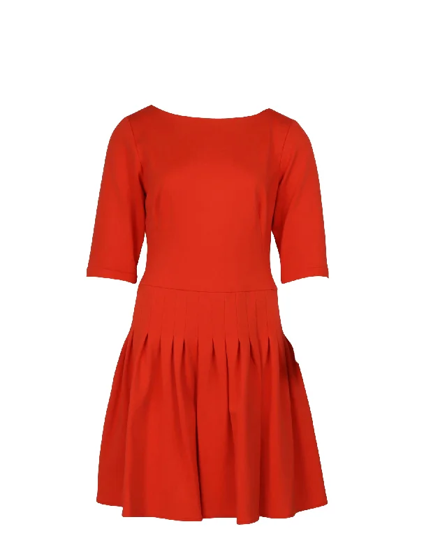 Mother's Day Special Issa Pleated Dress in Orange Viscose