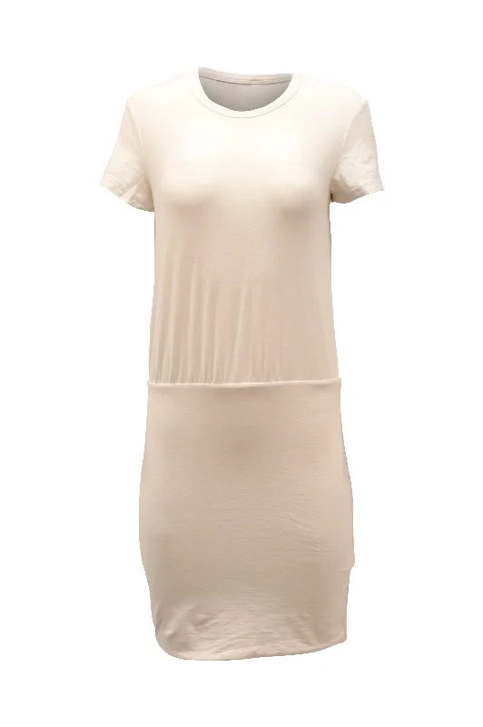 Special Offers, Don't Miss James Perse Jersey Blouson Dress in White Cotton