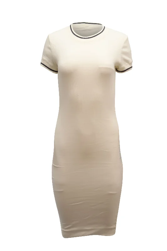 Crazy Price Slashing James Perse Shirred Rib Dress in White Cotton