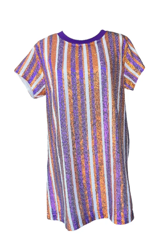 Feminine Grace Julia Game Day Sequin Dress In Orange & Purple