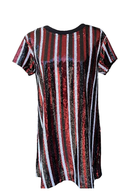 Fashion Essentials Julia Game Day Sequin Dress In Red & Black