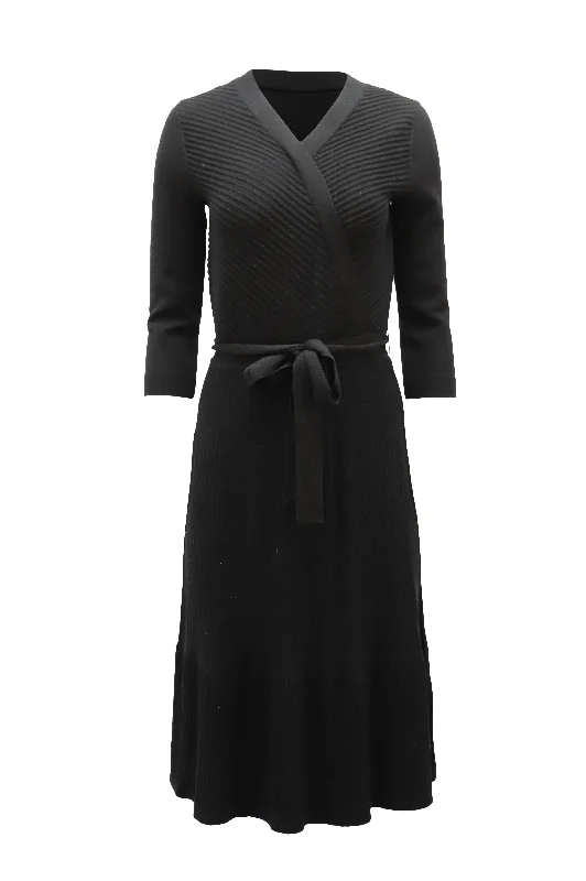 Huge Discounts This Week Kate Spade Wrap Dress in Ribbed Black Wool