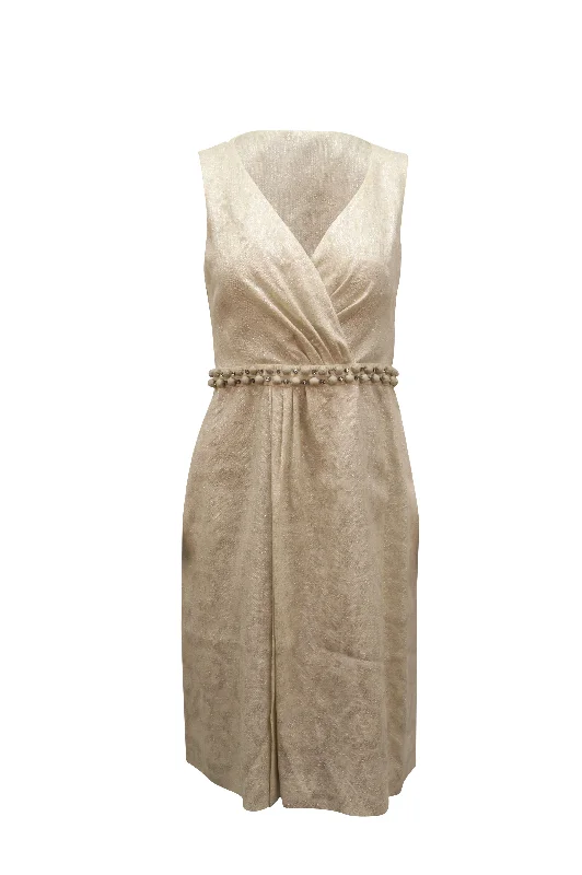 Trendy Pulse Lela Rose Bead Embellished Dress in Cream Polyester