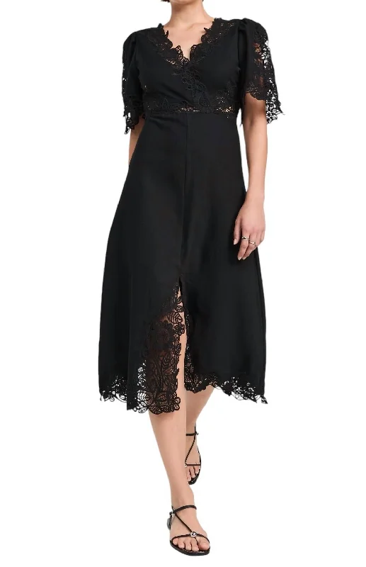 Evening Looks Marcella Lace Short Sleeve Dress In Black