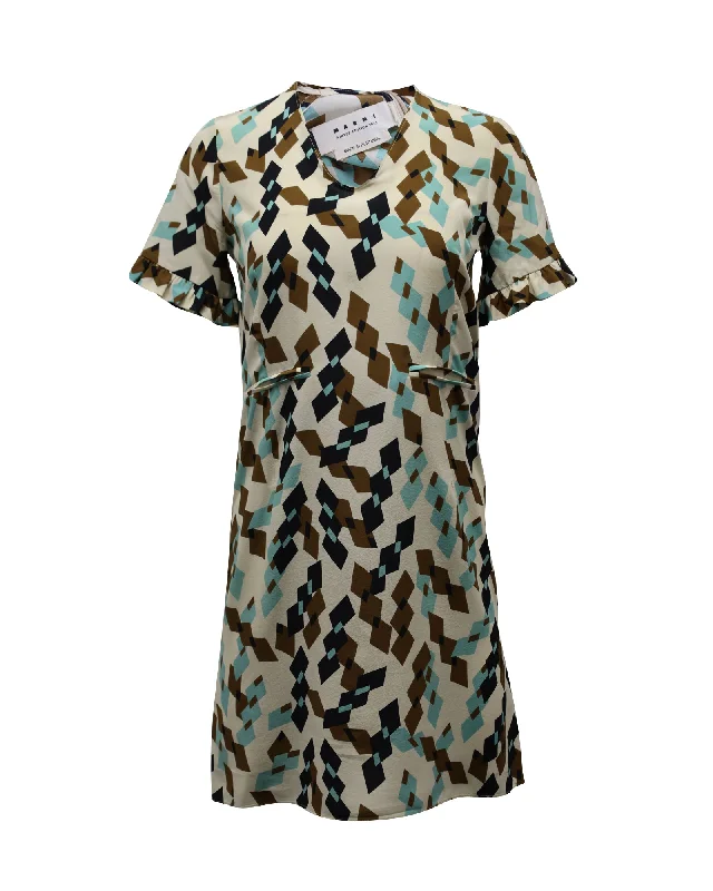 You'Ll Love Us Because Marni Geometric Shift Dress in Multicolor Print Viscose