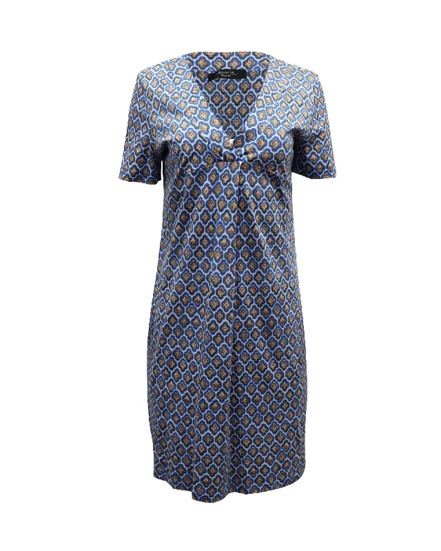 Seasonal Trend Max Mara Weekend Patterned Summer Shift Dress in Blue Print Viscose