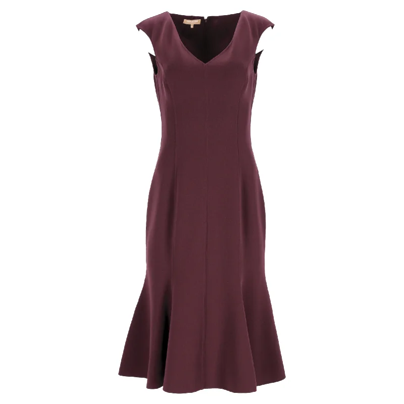 Summer Fashion Michael Kors Midi Trumpet Dress in Burgundy Wool