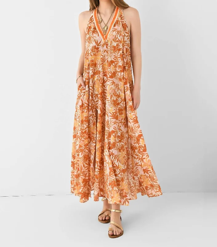 Fashion Deal Nava Long Dress In Gold Orchid