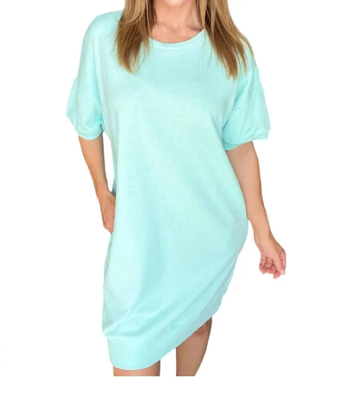 Stylish Savings Oversized Crew Neck Short Sleeve Dress In Blue