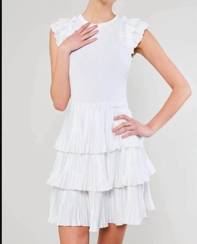 Trendsetting Threads Pleated Skirt Sweater Dress In White