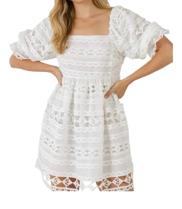 Trend Leading Collection Puff Pastry Dress In White