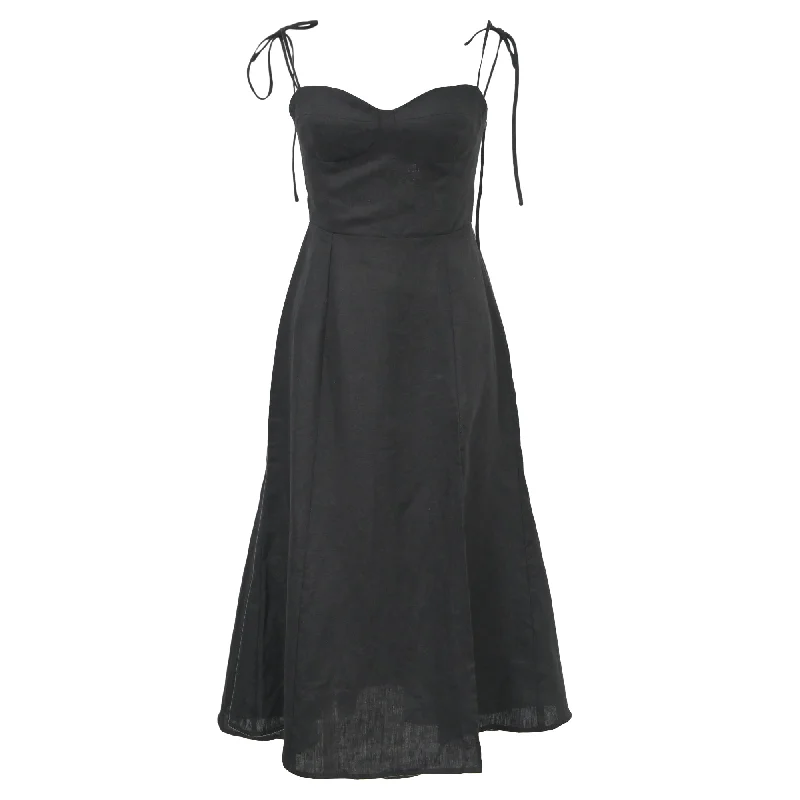 Find Your Unique Flair Reformation Tie-Strap Nebraska Dress in Black Linen