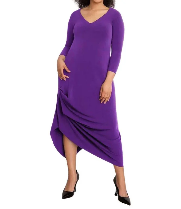 City Fashion Reversible Drama Dress In Purple