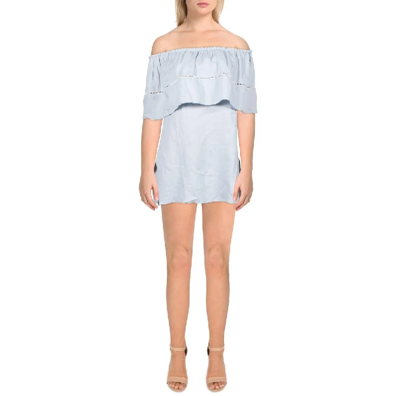 Fashion Essentials Riviera Womens Linen Off The Shoulder Shift Dress