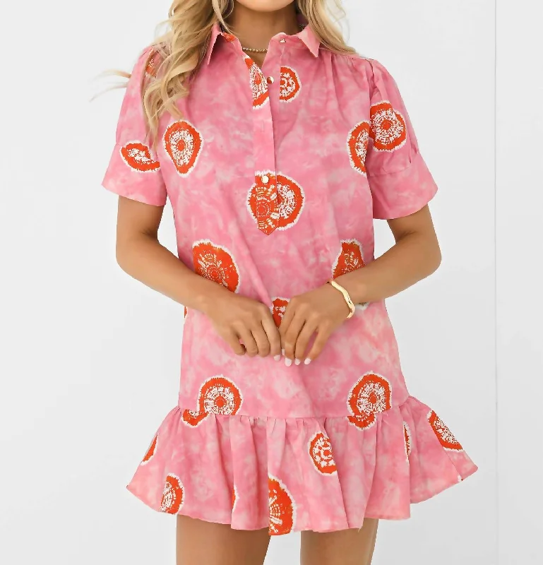 All Season Basics Discount Ruffle Everything Dress In Pink/orange Tie Dye