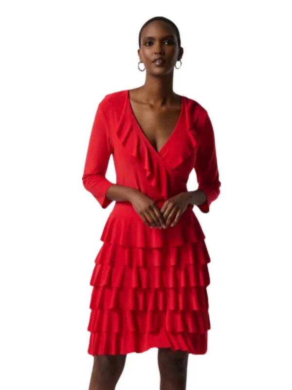 Playful Elegance Ruffled Wrap Dress In Red