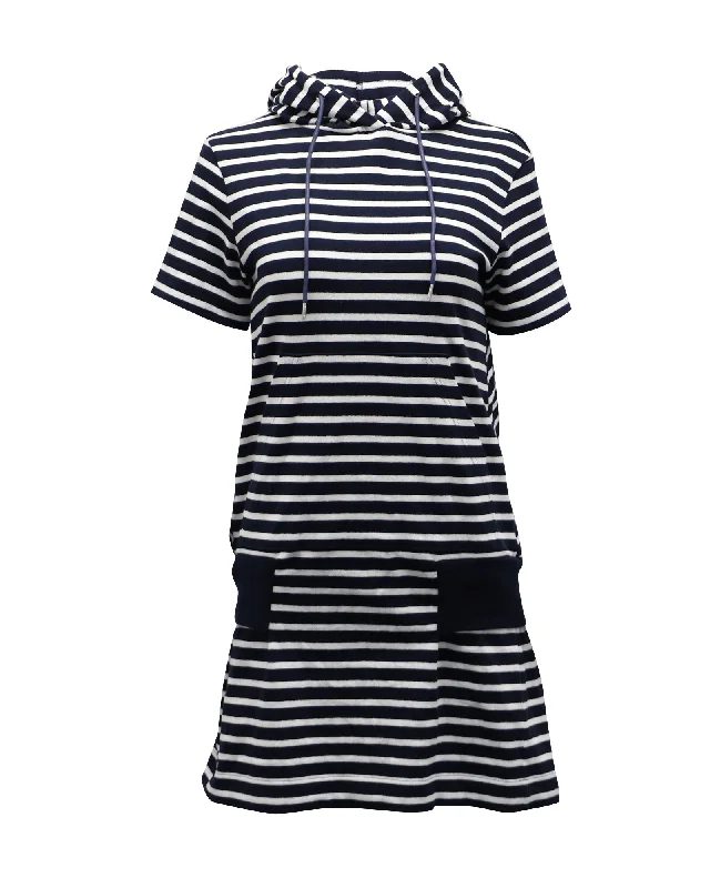 Casual Yet Stylish Separates Sacai Stripe Dress with Hood in Black and White Cotton