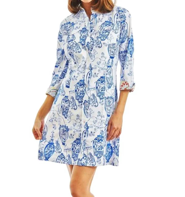 Rustic Countryside Charm Look Sag Harbor Shirtdress In White,blue