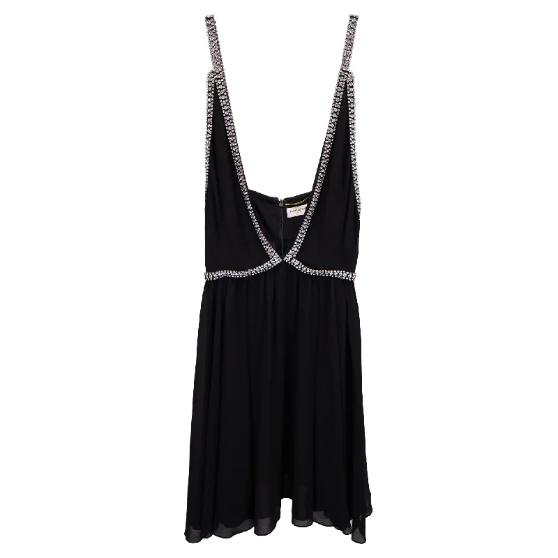 Flash Sale Event Saint Laurent Embellished Mini V-Neck Dress in Black Chiffon