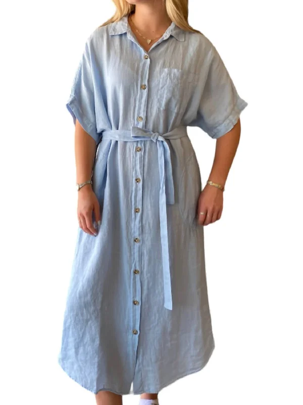 Chic Style, Always In Vogue Sandra Linen Button-Up Dress In Billow