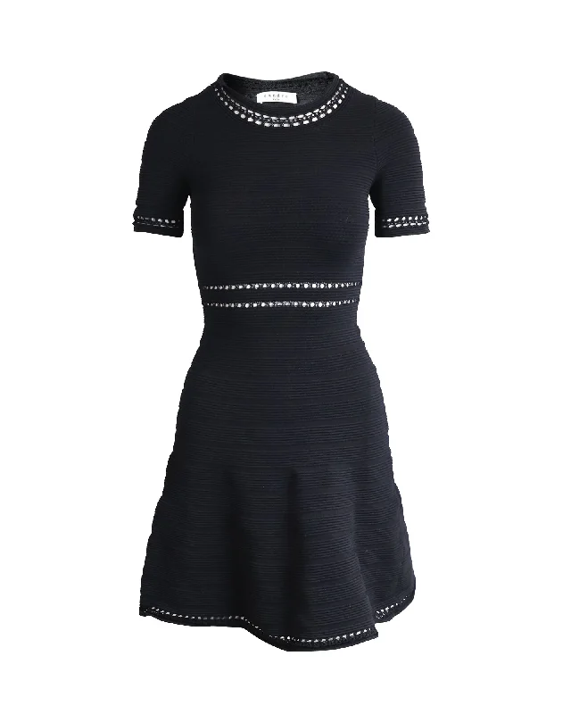 Trendy Street Style Sandro Perforated Detail Dress in Black Viscose