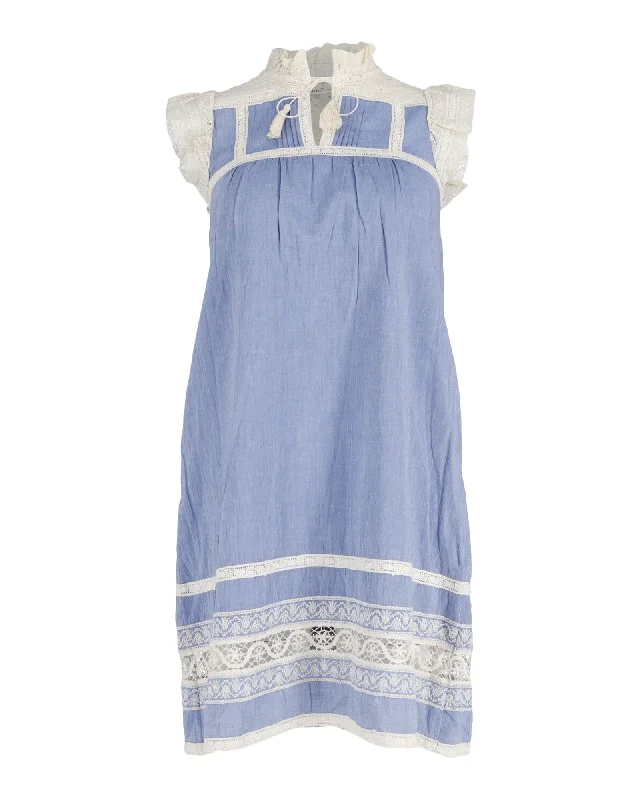 Classic Charm Sea New York Chambray Lace Dress in Blue Cotton