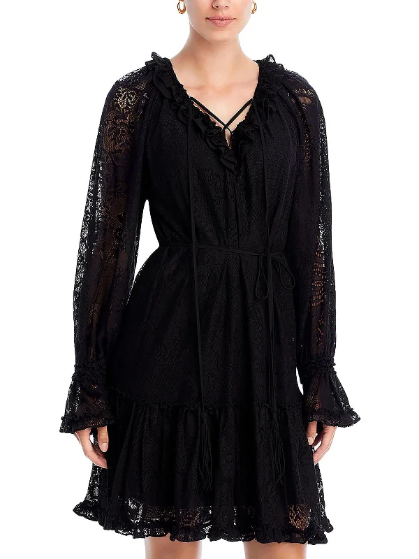 Chic And Trendy Senna Womens Lace Ruffled Shift Dress