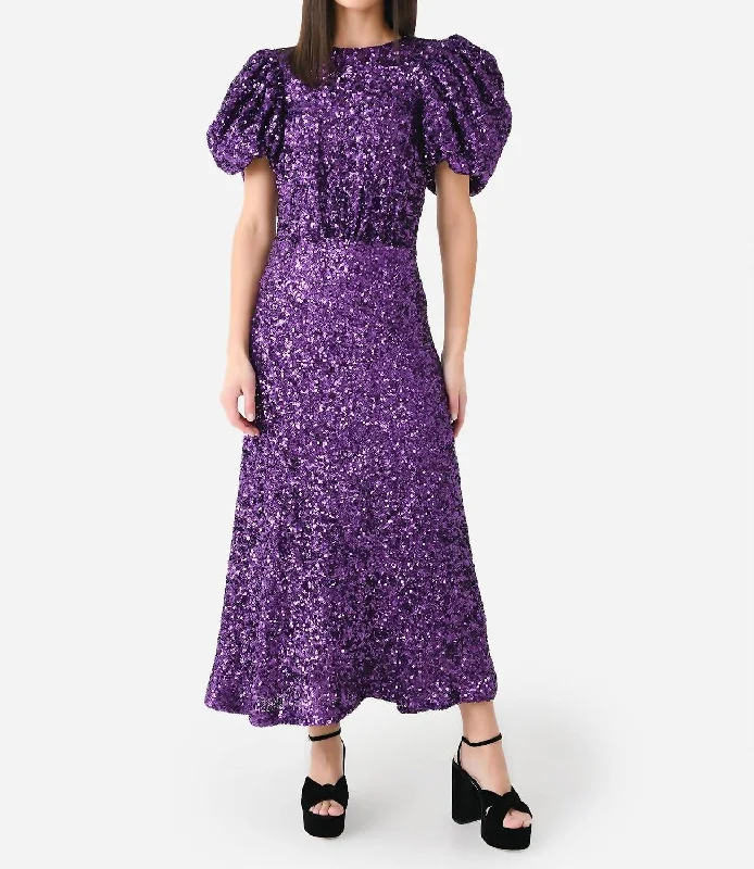 Discover Promotions Sequins Puff Sleeve Dress In Purple Magic