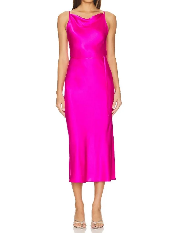 Rocker Chic Fashion Shaelyn Silk Dress In Hot Pink