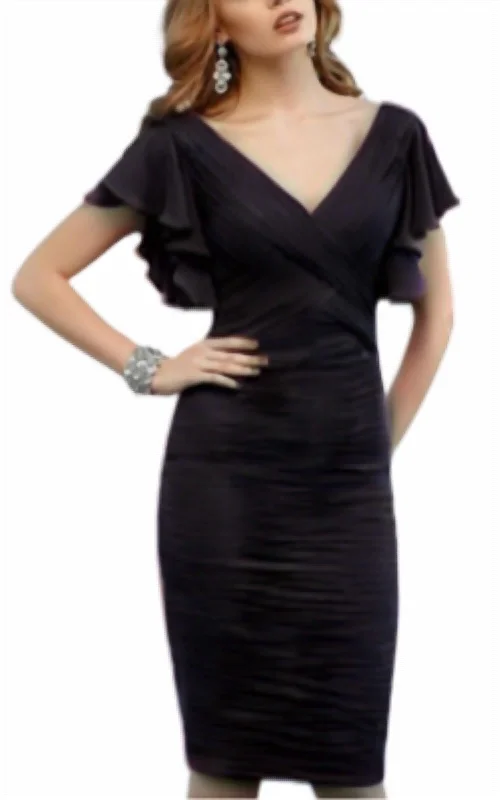 Clearance Event Short Sleeve Ruched Cocktail Dress In Black