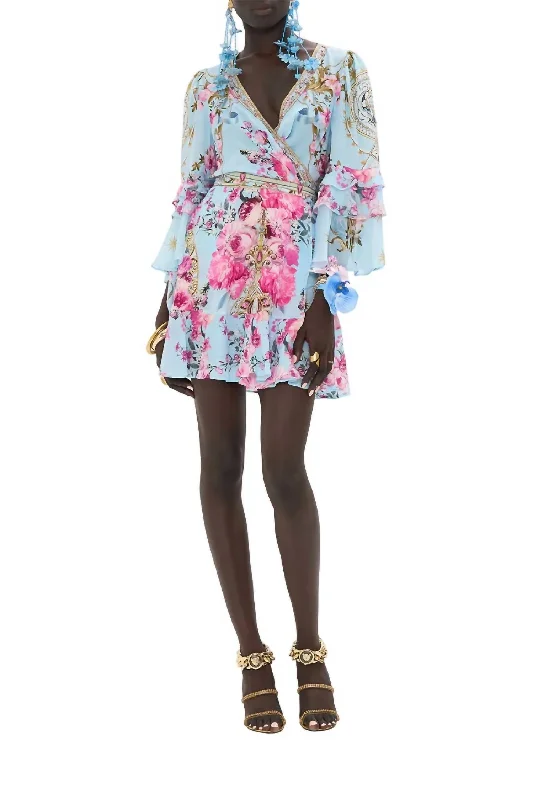 Get The Latest Trends Short Wrap Dress In Down In The Garden Path