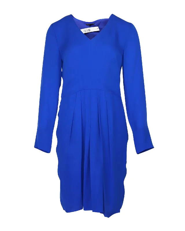 Crazy Price Slashing Theory Jaya V-Neck Dress in Blue Silk