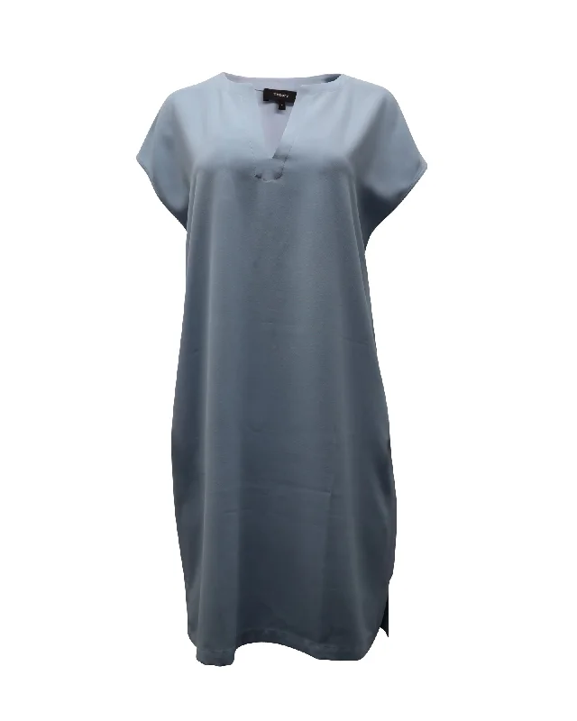 Additional Time-Limited Offers Theory Short Sleeve Shift Dress in Light Blue Polyester