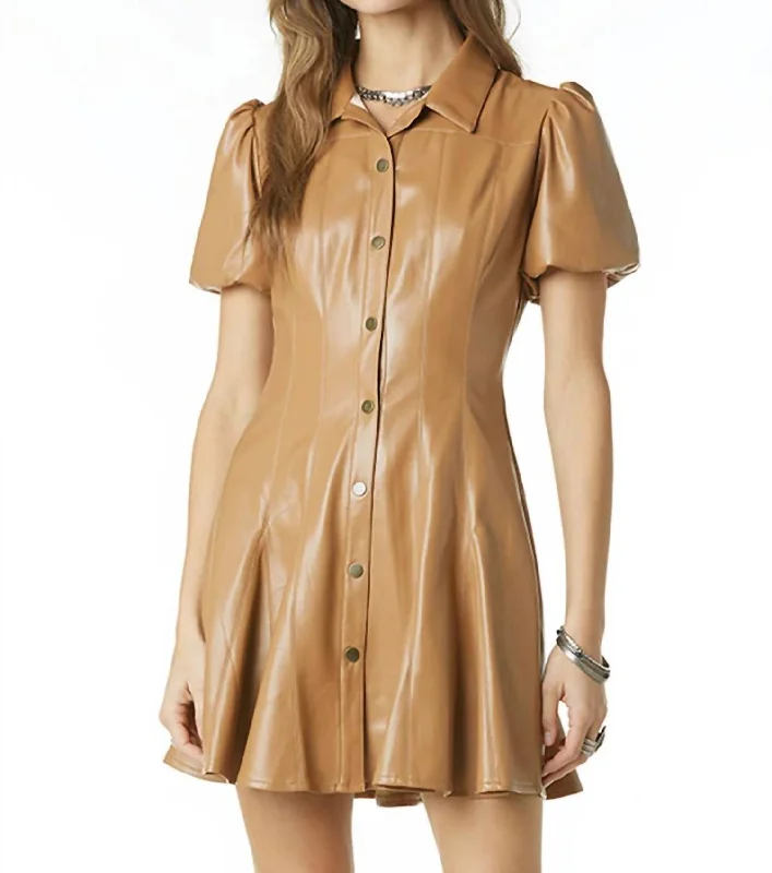 Trend Alert Thora Vegan Leather Dress In Soft Brown