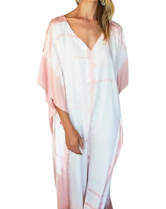 Fresh Styles, Fresh Deals Tie Dye Caftan Dress In Muted Clay