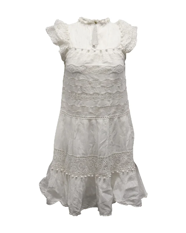 Trend Alert Ulla Johnson Mock Neck Ruffle Dress in White Cotton