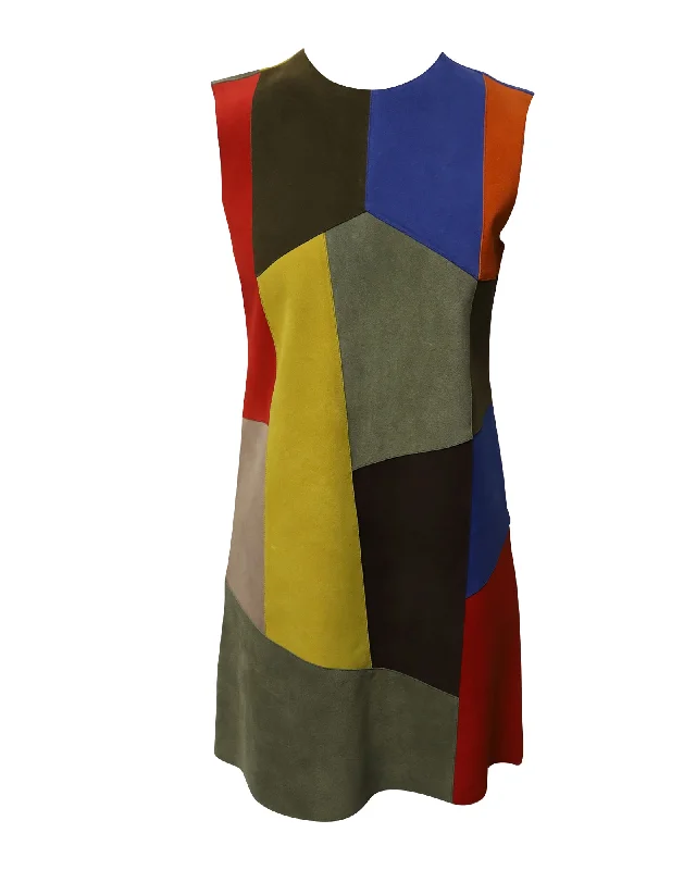 Versatile Outfits Victoria Beckham Patchwork Dress in Multicolor Suede