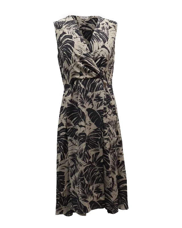 Limited Time Special Offer Weekend Max Mara V-Neck Palm Print Dress in Beige Cotton