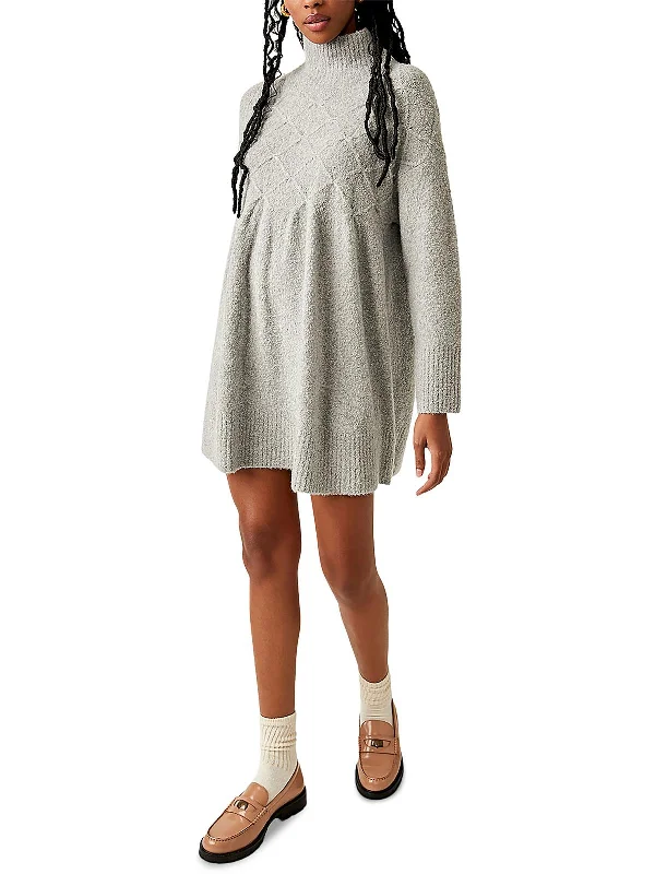 Chic Trend Collection Womens Embroidered Mock Neck Sweaterdress