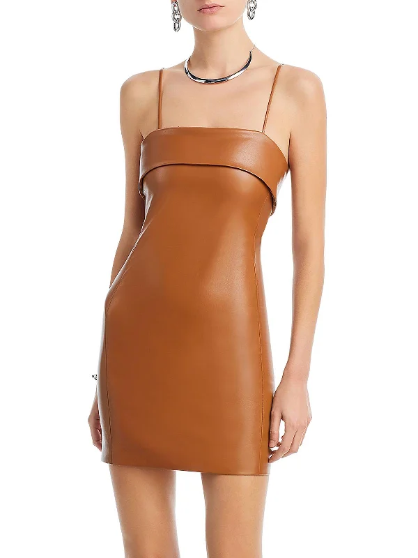 Unleash Your Fashion Womens Faux Leather Vegan Sheath Dress