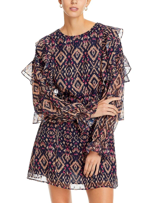 Seasonal Sale Womens Ruffled Printed Fit & Flare Dress